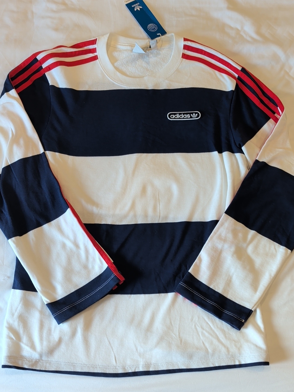 3/$75 NWT Adidas Striped Long Sleeve Crewneck - Navy, White & Red Small